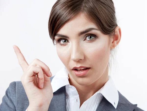 Business woman pointing finger — Stock Photo, Image