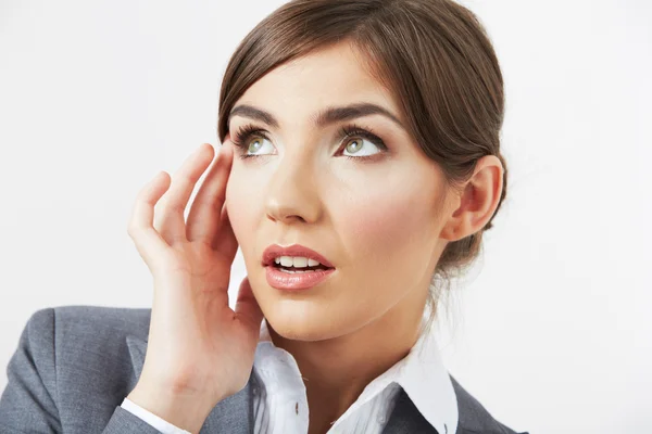 Close up portrait of business woman with headache — Stock Photo, Image