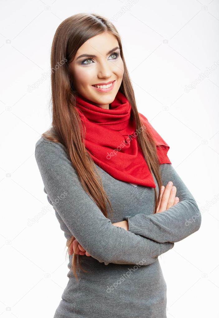Woman with red scarf