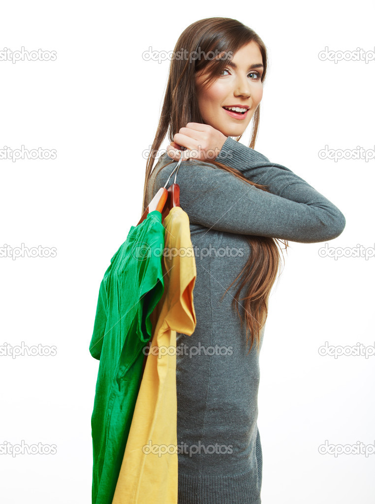 Woman holding casual clothes