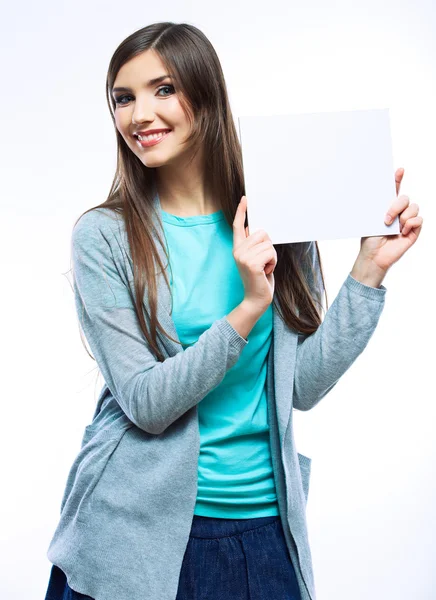 Mulher com papel em branco — Fotografia de Stock