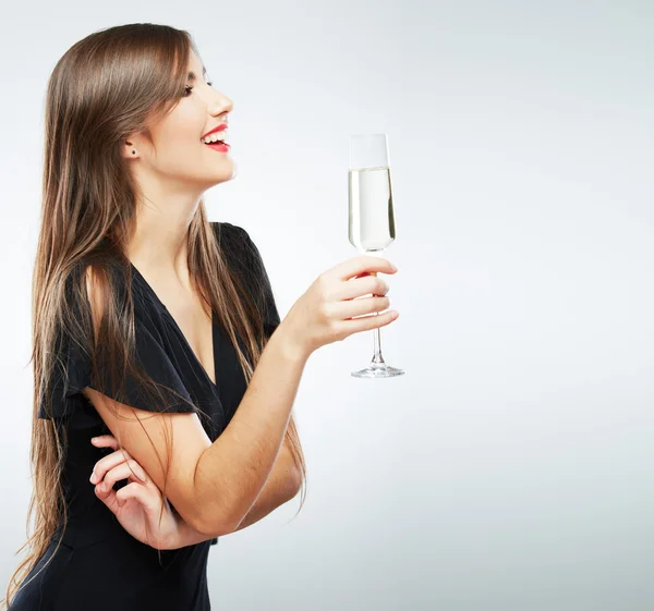 Kvinna med glas champagne — Stockfoto