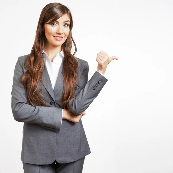 Mujer de negocios mostrando allí signo —  Fotos de Stock