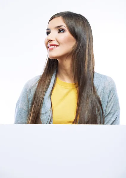 Portrait of woman with blank banner — Stock Photo, Image