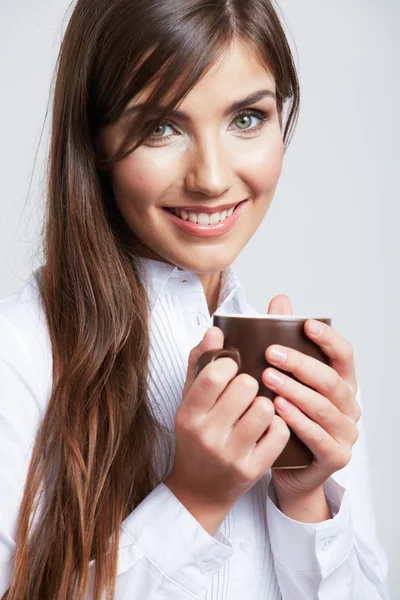 Retrato de mulher de negócios com copo — Fotografia de Stock