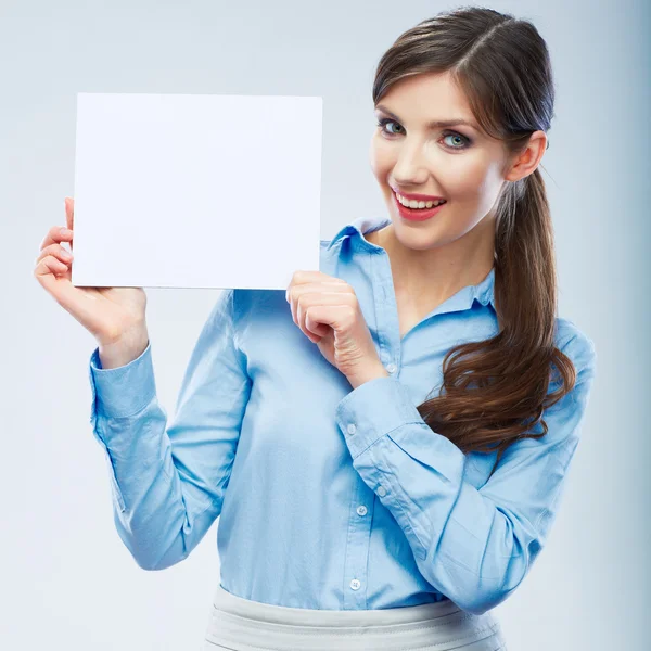 Mujer de negocios mantenga bandera — Foto de Stock