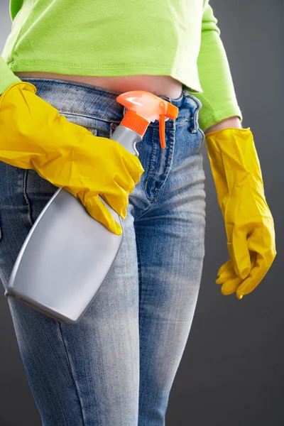 Woman holding spray — Stock Photo, Image