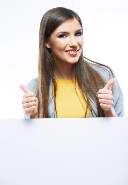 Portret van vrouw met lege banner — Stockfoto