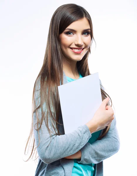 Mulher com papel em branco — Fotografia de Stock