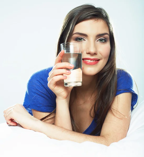 Close up portrait of woman drinking water — Stock Photo, Image