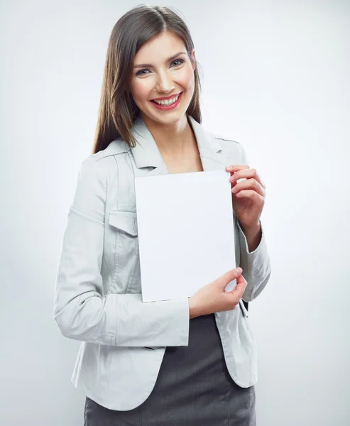 Mulher de negócios segurar banner — Fotografia de Stock