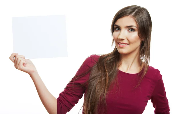 Woman holding white blank paper — Stock Photo, Image