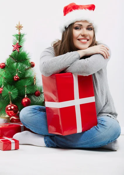 Femme en chapeau de Père Noël — Photo