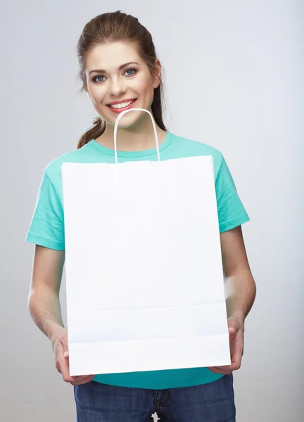 Vrouw wachtruimte shopping bag. — Stockfoto