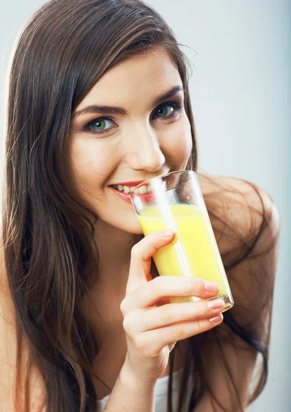 Woman drink juice — Stock Photo, Image