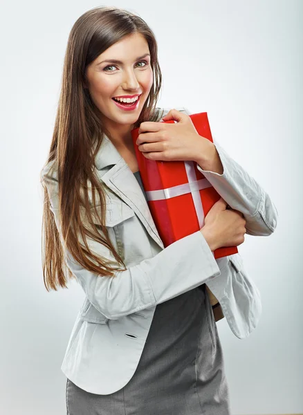 Business woman with gift — Stock Photo, Image
