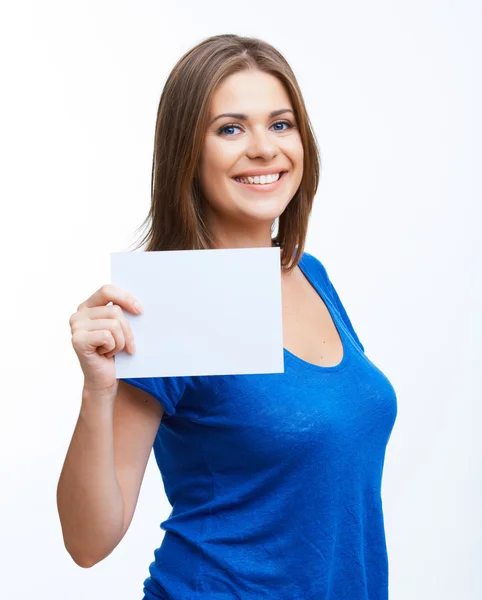 Frau zeigt leeres Schild — Stockfoto