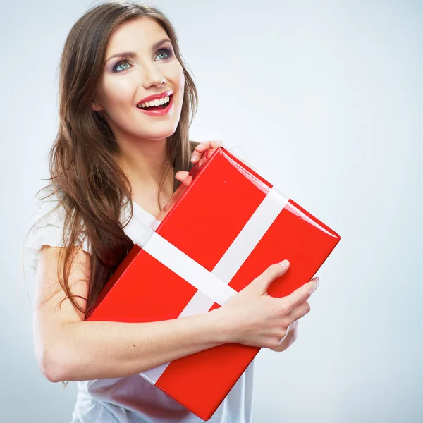 Woman with gift box — Stock Photo, Image