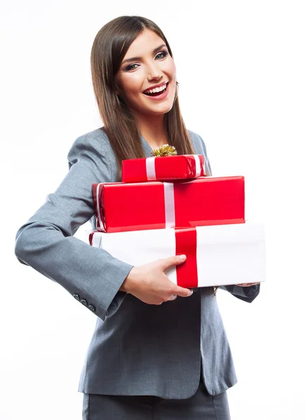 Mujer de negocios celebrar caja de regalo —  Fotos de Stock