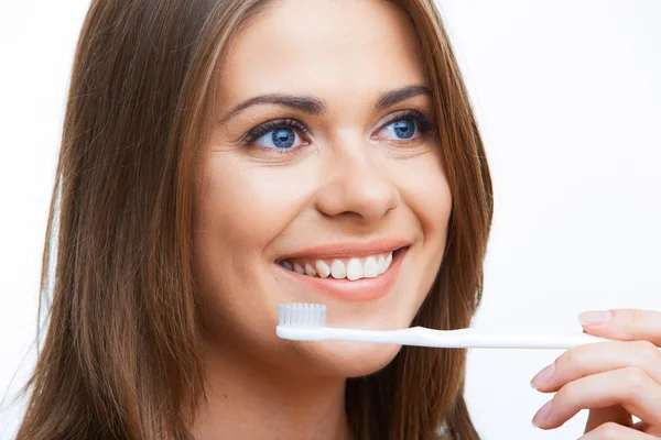 Wanita dengan sikat gigi — Stok Foto