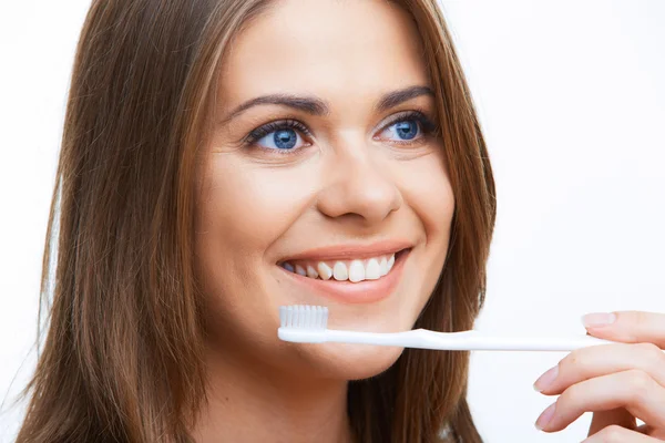 Mulher com escova de dentes — Fotografia de Stock