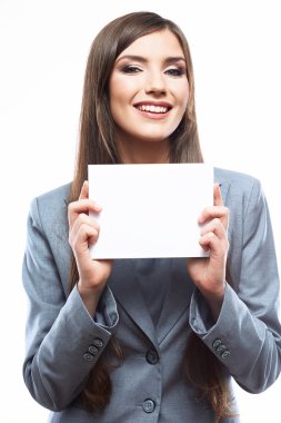 business woman hold banner clipart