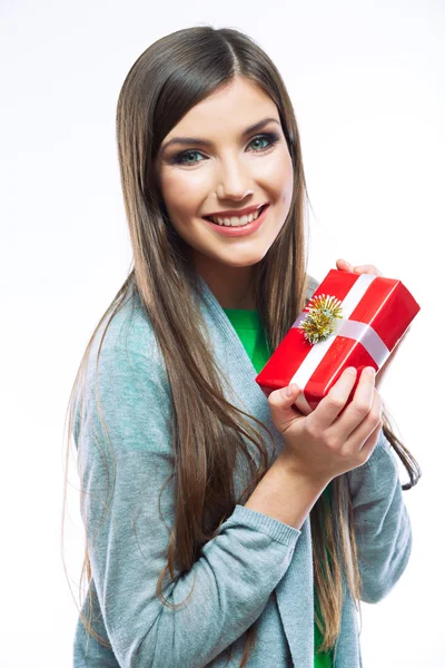 Woman hold gift box — Stock Photo, Image