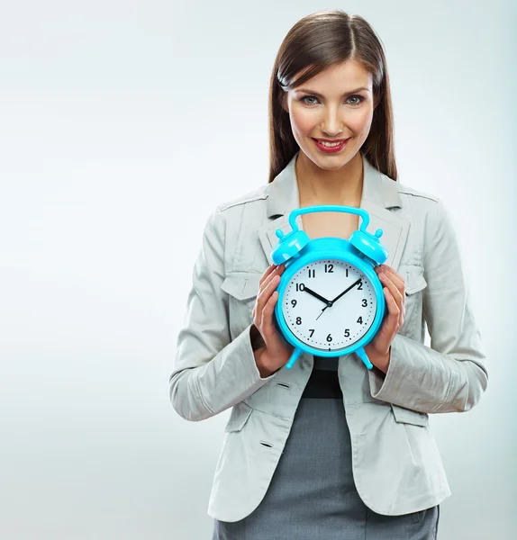 Mulher de negócios segurar relógio — Fotografia de Stock