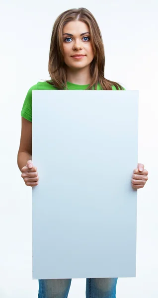 Woman holding blank card — Stock Photo, Image