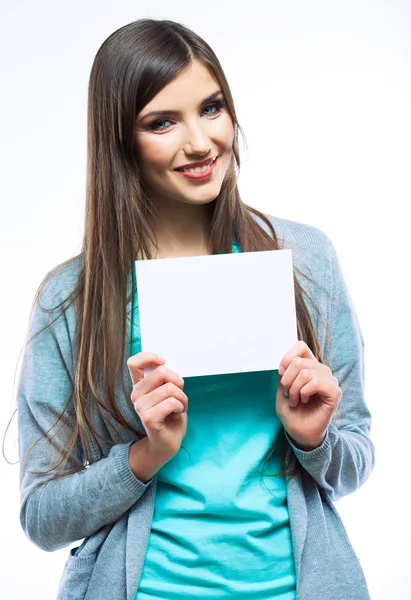 Girl hold blank paper — Stock Photo, Image