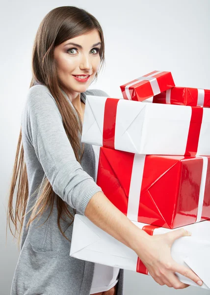 Woman hold gift box — Stock Photo, Image