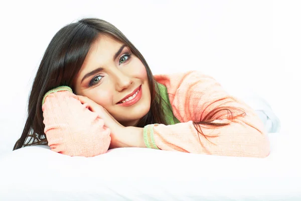 Hora de dormir mujer sonriente retrato . — Foto de Stock