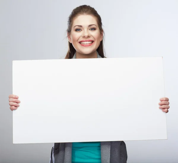 Menina segurar banner em branco — Fotografia de Stock