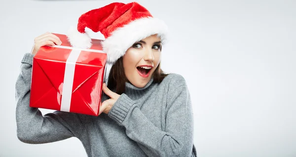 Woman hold christmas gift — Stock Photo, Image