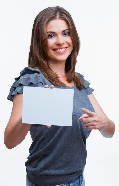 Girl hold blank paper — Stock Photo, Image