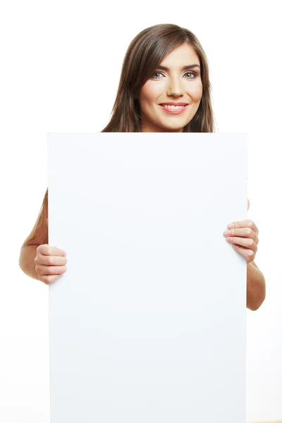 Meisje houdt blanco papier — Stockfoto