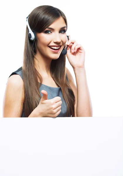 Customer service worker with blank board — Stock Photo, Image