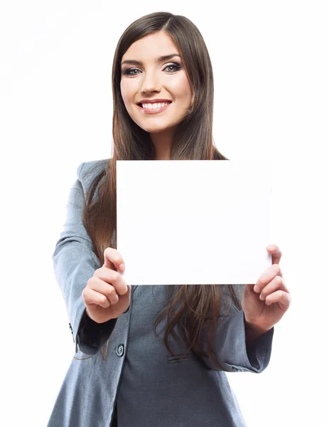 Podnikání žena drží nápis — Stock fotografie