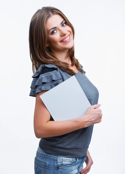 Woman with blank white board — Stock Photo, Image