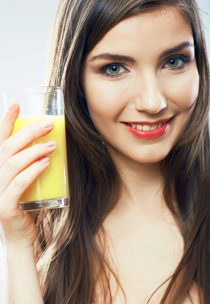 Woman hold juice glass — Stock Photo, Image