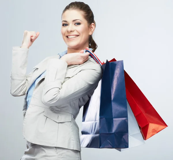 Femme d'affaires tenir des sacs à provisions — Photo