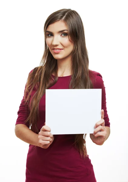 Menina segurar papel em branco — Fotografia de Stock