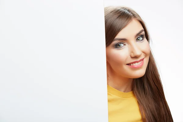 Menina segurar papel em branco — Fotografia de Stock