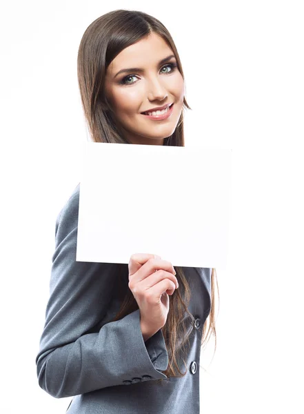 空白の板を持つビジネス女性 — ストック写真