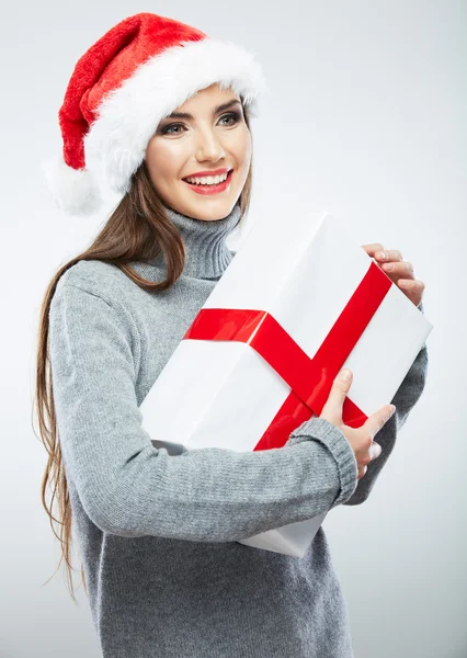 산타 모자를 쓴 여자 — 스톡 사진