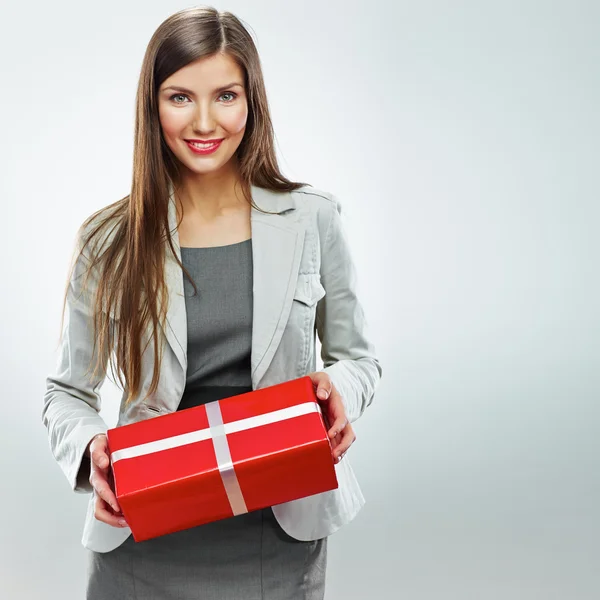 Mujer de negocios con regalo —  Fotos de Stock