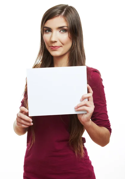 Chica mantenga papel en blanco — Foto de Stock