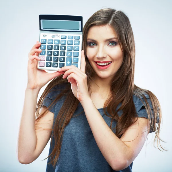 Woman hold count machine — Stock Photo, Image