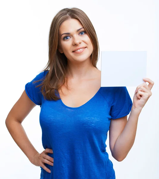 Woman showing blank signboard — Stock Photo, Image