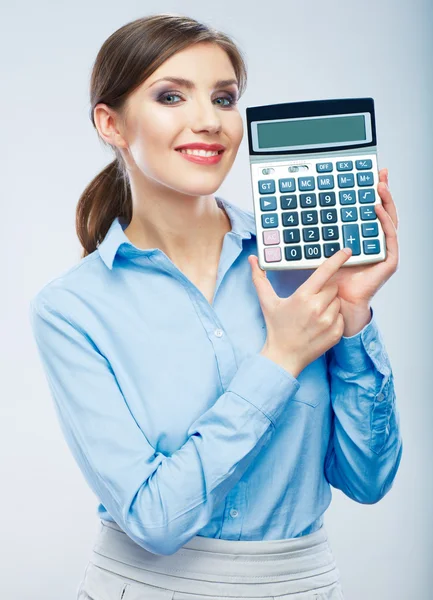 Mujer de negocios hold count machine — Foto de Stock